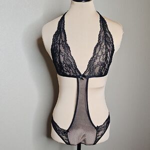 Victoria's Secret Small Black Lace Teddy Lingerie Bodysuit with‎ Sheer Mesh